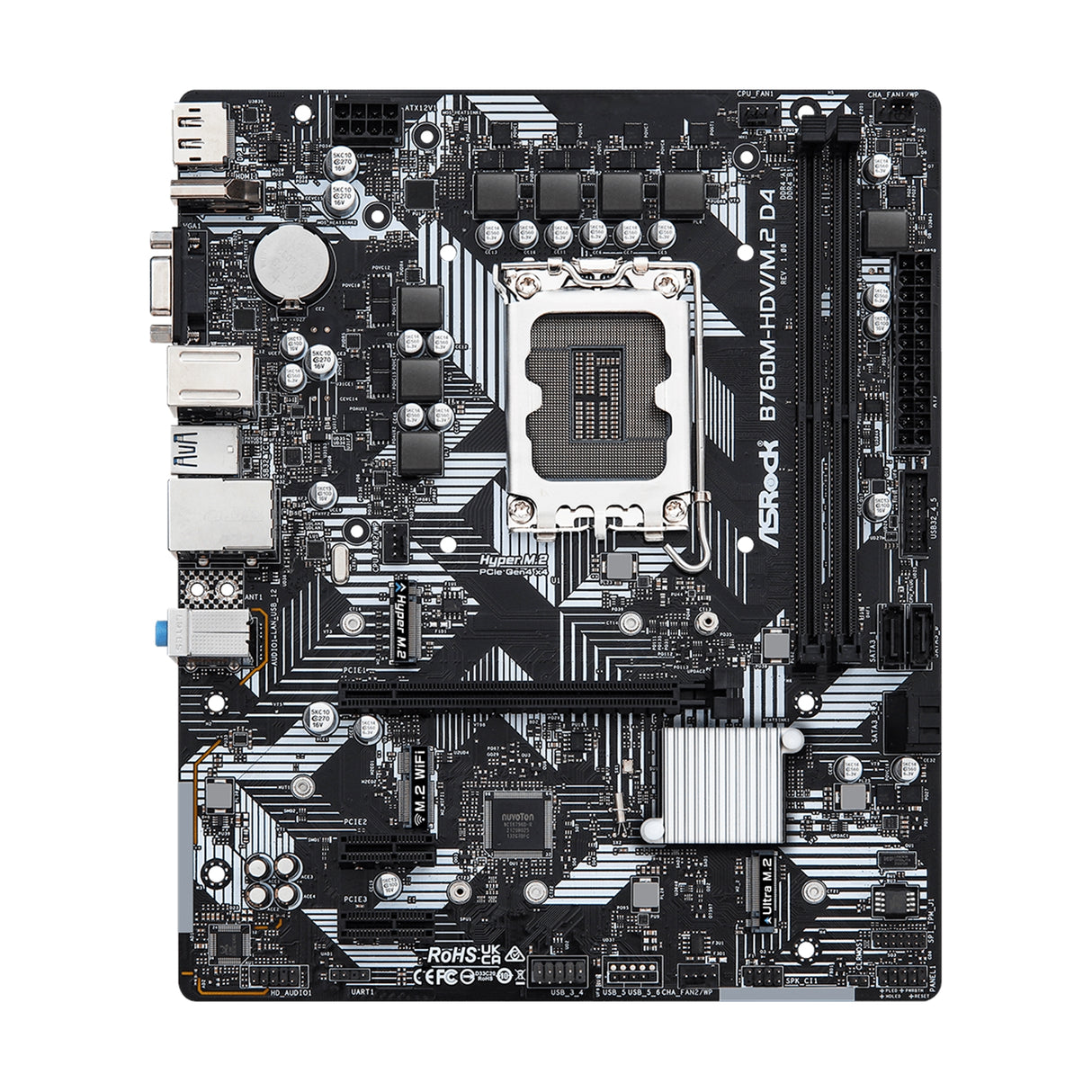 ASRock B760M-HDV/M.2 D4 Intel 1700 Socket Motherboard, Micro-ATX, 2x DDR4 Slots, 2x M.2 Sockets, GbE LAN, 1x D-Sub / 1x DisplayPort / 1x HDMI Port