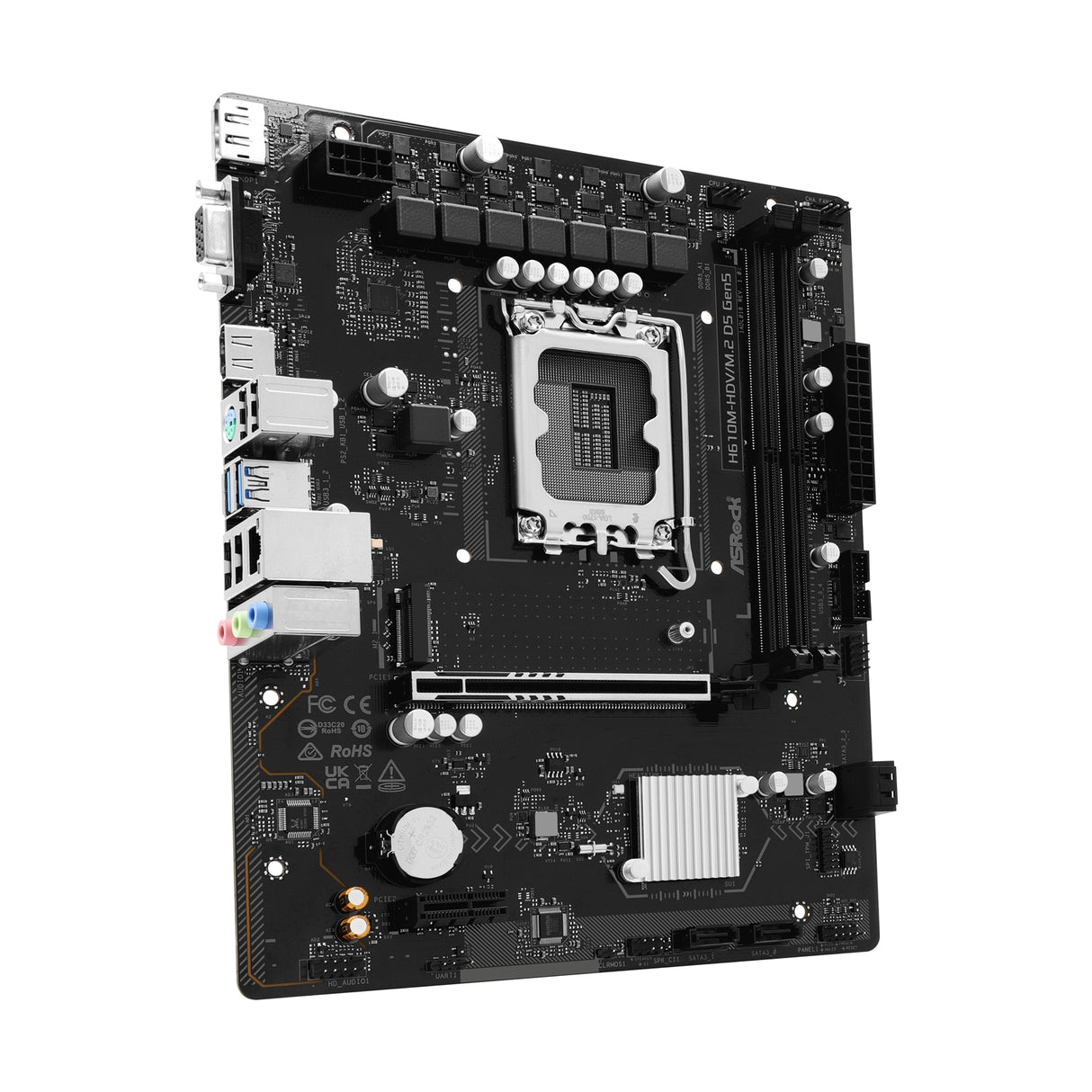 ASRock H610M-HDV/M.2 D5 Gen5 Intel 1700 Socket Motherboard, Micro-ATX, 2x DDR5 Slots, 1x M.2 Socket, GbE LAN, 1x D-Sub / 1x DisplayPort / 1x HDMI Port