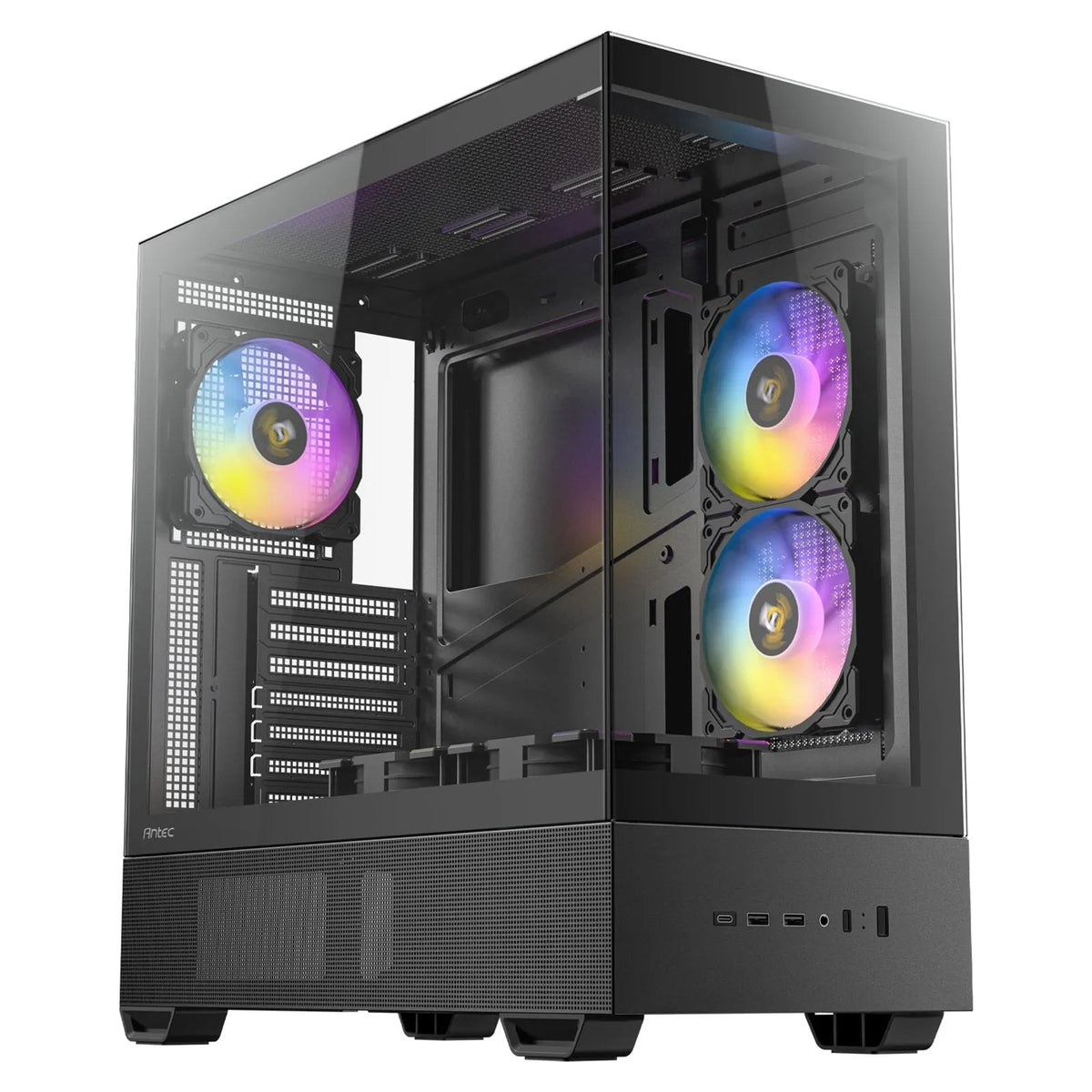 Antec CX705 ARGB Gaming PC Case Mid Tower, 270° Tempered Glass, RGB Fans, ATX/Micro-ATX/ITX Compatible, USB-C, High Airflow, Black