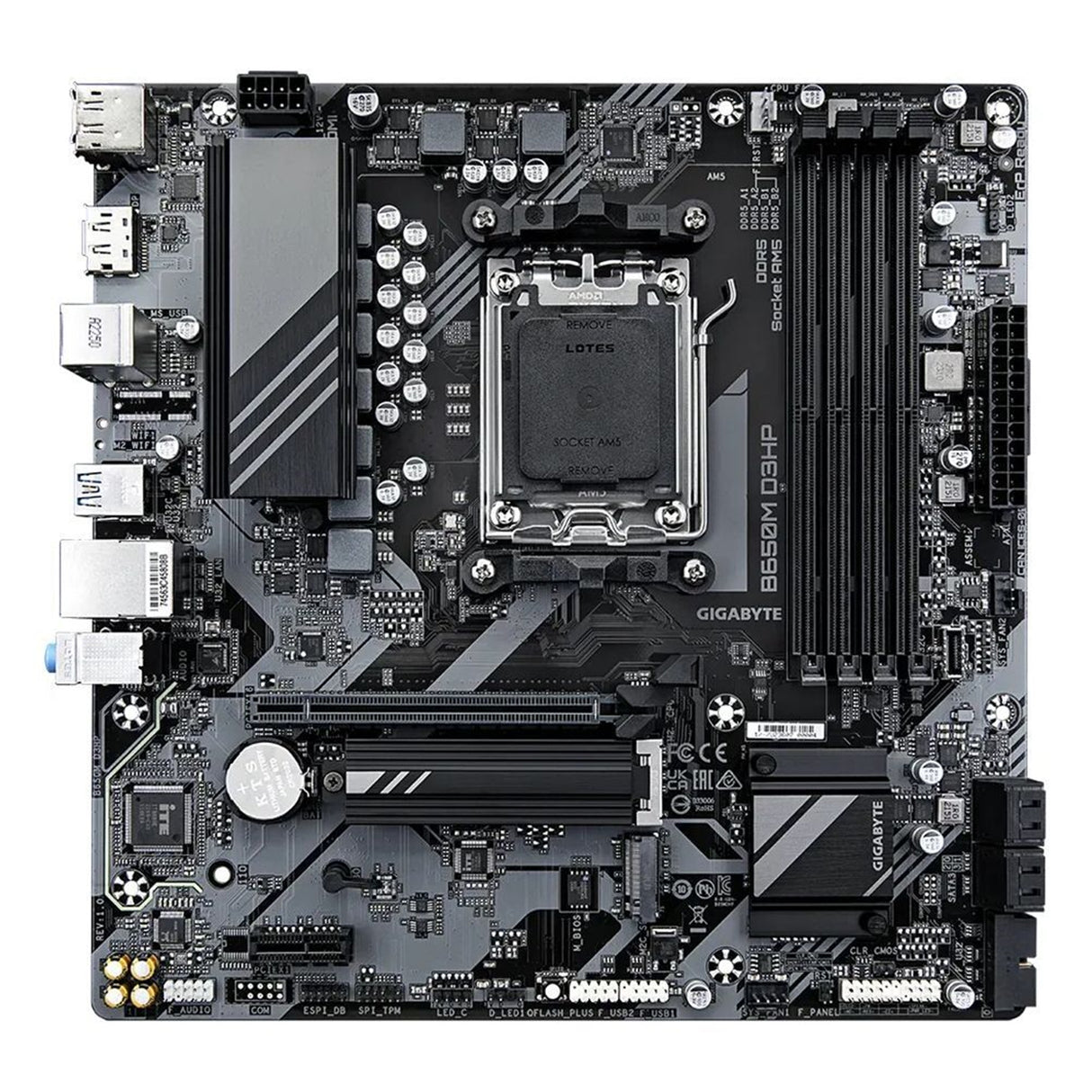 Gigabyte B650M D3HP Ultra Durable AMD AM5 Socket Motherboard, Micro-ATX, 4x DDR5 Slots, 2x M.2 Sockets, 2.5GbE LAN, 2x DisplayPorts / 1x HDMI Port