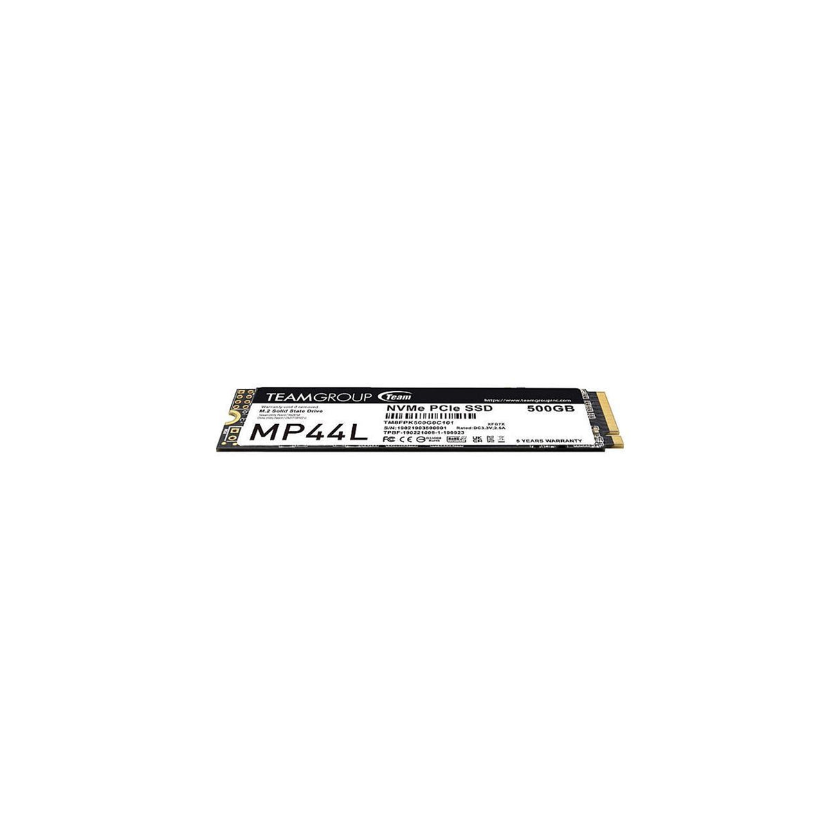 Team MP44L (TM8FPK500G0C101) 500GB NVMe SSD, PCIe Gen4, M.2 Interface, 2280, Read 5000 MB/s, Write 3700 MB/s, 5 Year Warranty