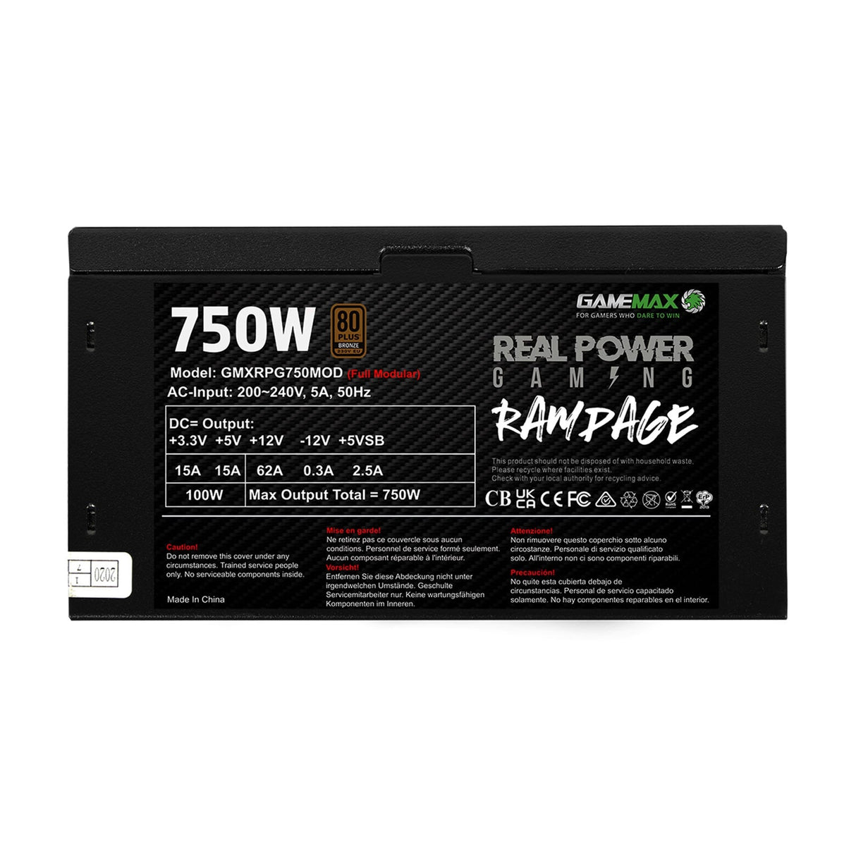 Gamemax RPG Rampage 750W Fully Modular 80 Plus Bronze PSU With 140mm FDB Fan