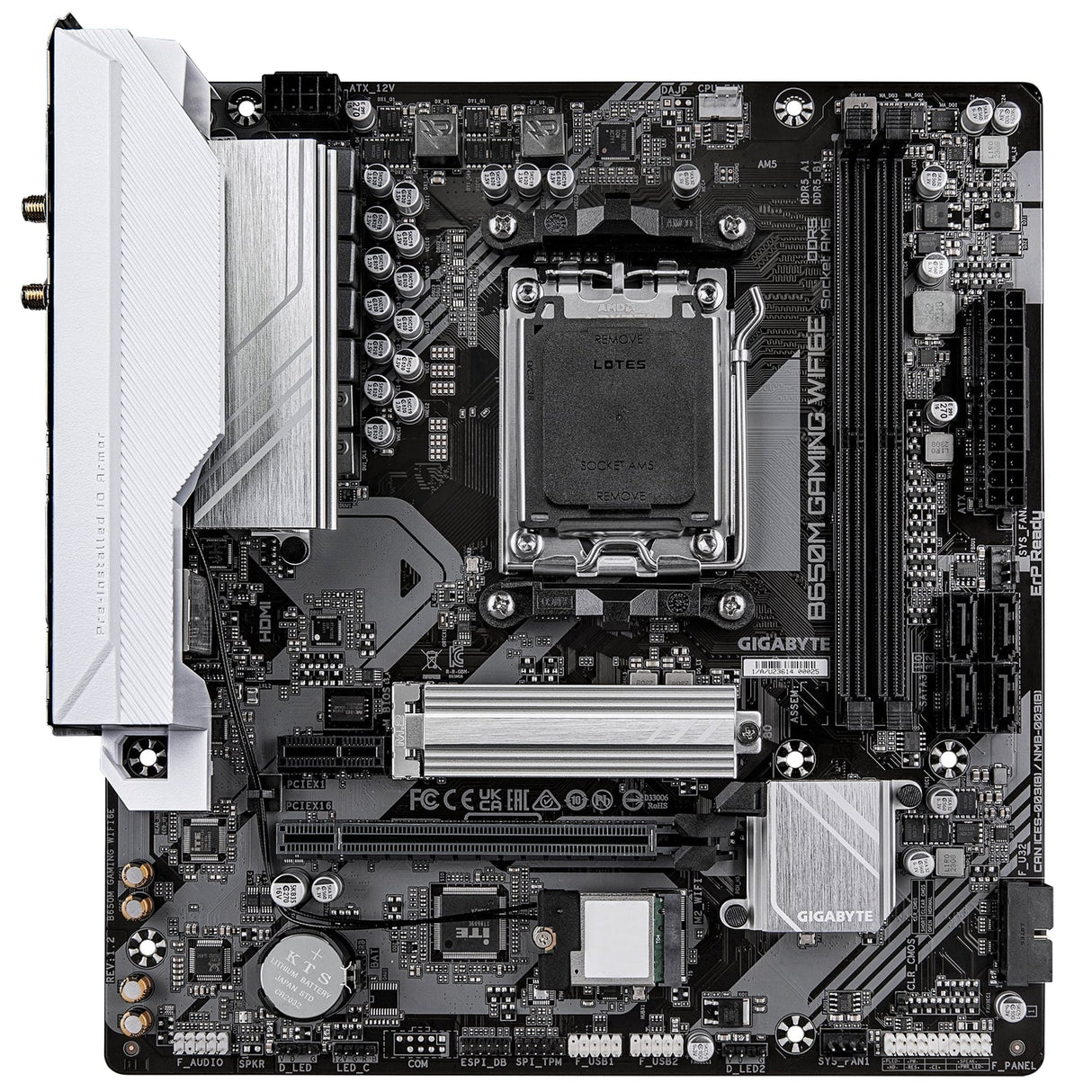 Gigabyte B650M GAMING WIFI6E (rev. 1.2) AMD AM5 Socket Motherboard, 2x DDR5 DIMM Slots, 1x M.2 Sockets, 2.5GbE LAN, Wi-Fi 6E, 1x D-Sub / 1x HDMI Port