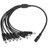 8 Way Power Splitter Cable DC 1x Female 8x Male 5.5 x 2.1mm Plug for CCTV - Black