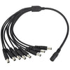 8 utas tápkábel elosztó DC 1x anya 8x apa 5,5 x 2,1 mm-es csatlakozó CCTV-hez - fekete