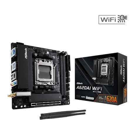 ASRock A620AI WIFI AMD AM5 Socket Motherboard, Mini-ITX, 2x DDR5 Slots, 2x M.2 Socket, 2.5GbE LAN, Wi-Fi 6E, 1x HDMI Port