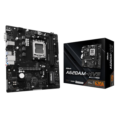 ASRock A620AM-HVS AMD AM5 Socket Motherboard, Micro-ATX, 2x DDR5 Slots, 2x M.2 Socket, GbE LAN, 1x D-Sub / 1x HDMI Port