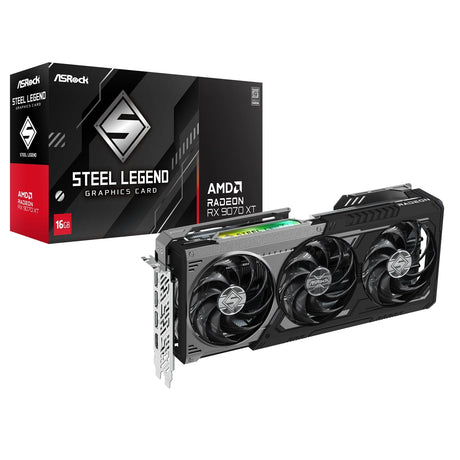 ASRock AMD Radeon RX 9070 XT Steel Legend Dark 16GB GDDR6 Graphics Card, 4096 Streams, 2970MHz Boost Clock, Triple Fan, 3x DisplayPorts / 1x HDMI Port