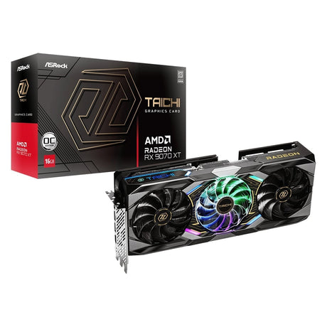 ASRock AMD Radeon RX 9070 XT Taichi 16GB OC GDDR6 Graphics Card, 4096 Streams, 3100MHz Boost Clock, Triple Fan, 3x DisplayPorts / 1x HDMI Port