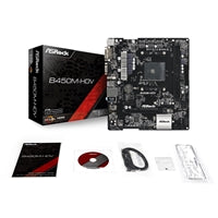 ASRock B450M-HDV R4.0 Super Alloy AMD AM4 Socket Motherboard, Micro-ATX, 2x DDR4 Slots, 1x M.2 Socket, GbE LAN, 1x D-Sub / 1x DVI-D / 1x HDMI Port