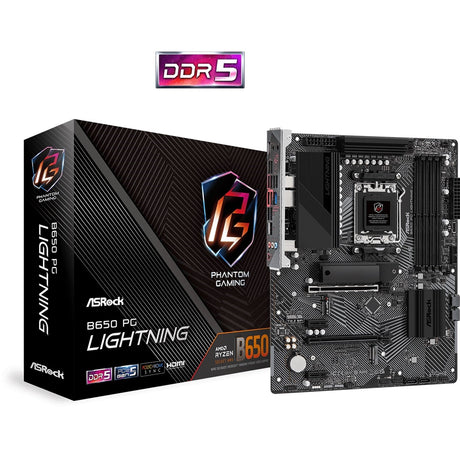 ASRock B650 PG Lightning AMD AM5 Socket Motherboard, ATX, 4x DDR5 Slots, 3x M.2 Sockets, Fitted I/O Shield, 2.5GbE LAN, 1x HDMI Port