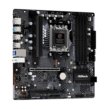 ASRock B650M PG Lightning AMD AM5 Socket Motherboard, Micro-ATX, 4x DDR5 Slots, 3x M.2 Sockets, 1x USB-C Port, 2.5GbE LAN, 1x DisplayPort / 1x HDMI Port