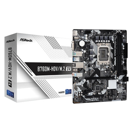 ASRock B760M-HDV/M.2 D4 Intel 1700 Socket Motherboard, Micro-ATX, 2x DDR4 Slots, 2x M.2 Sockets, GbE LAN, 1x D-Sub / 1x DisplayPort / 1x HDMI Port