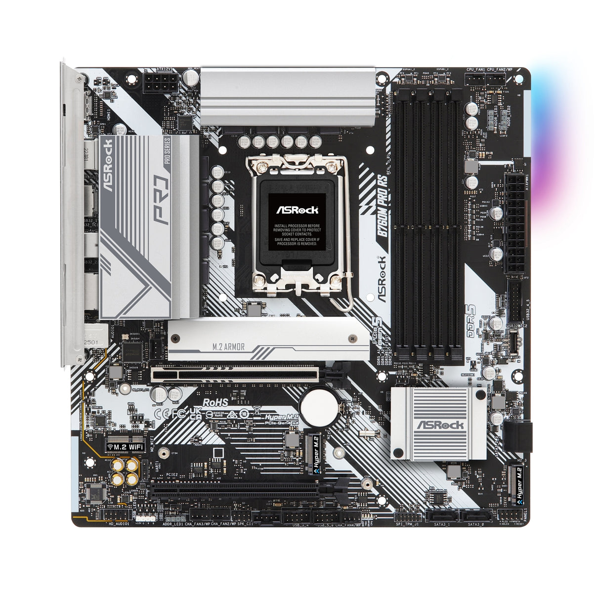 ASRock B760M PRO RS Intel 1700 Socket Motherboard, Micro-ATX, 4x DDR5 Slots, 3x M.2 Socket, Fitted I/O Shield, 2.5GbE LAN, 1x DisplayPort / 1x HDMI Port