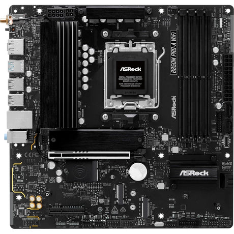 ASRock B850M Pro-A WiFi AMD AM5 Socket Motherboard, Micro-ATX, 4x DDR5 Slots, 3x M.2 Sockets, 2.5GbE LAN, Wi-Fi 6E, 1x DisplayPort / 1x HDMI Port
