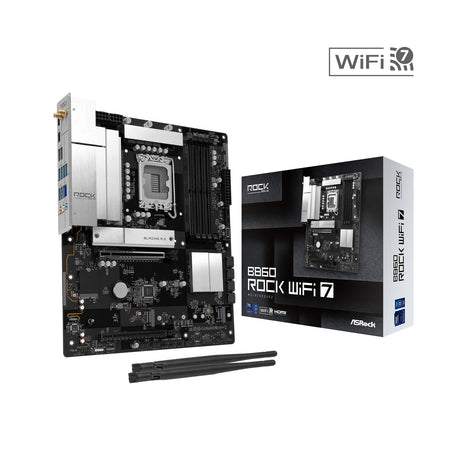ASRock B860 Rock WiFi 7 Intel 1851 Socket Motherboard, ATX, 4x DDR5 Slots, 3x M.2 Socket, Fitted I/O Shield, 2.5GbE LAN, Wi-Fi 7, 1x HDMI Port