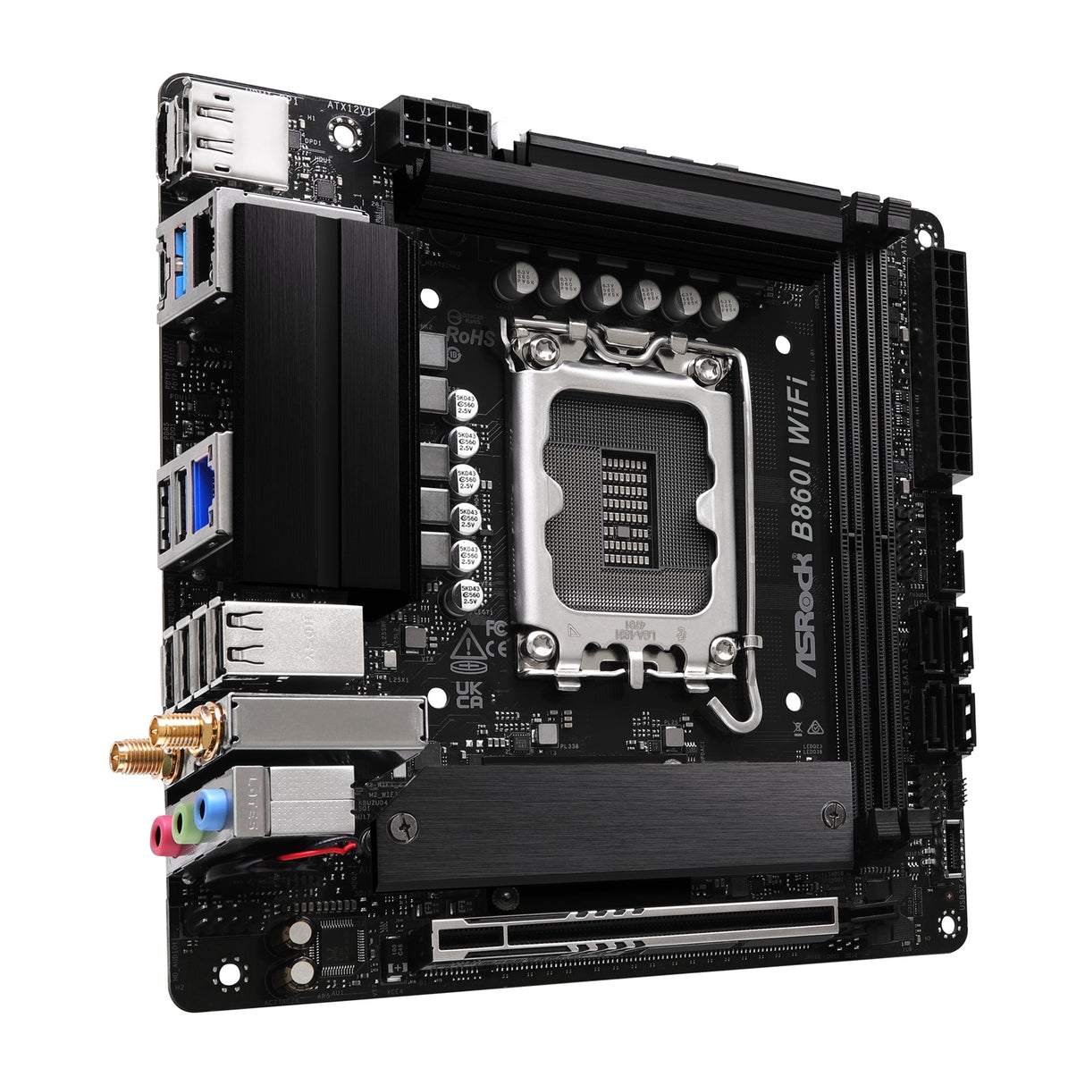 ASRock B860I WiFi Intel 1851 Socket Motherboard, Mini-ITX, 2x DDR5 Slots, 2x M.2 Socket, 2.5GbE + 1GbE LAN, Wi-Fi 6E, 1x DisplayPort / 1x HDMI Port