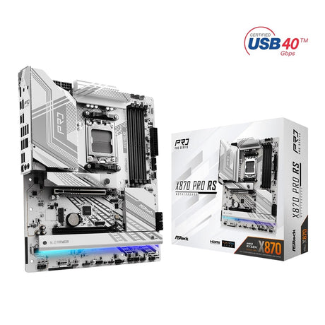 ASRock X870 PRO RS AMD AM5 Socket Motherboard, ATX, 4x DDR5 Slots, 3x M.2 Sockets, Fitted I/O Shield, 2.5GbE LAN, 1x HDMI Port / 2x USB-C (USB4)