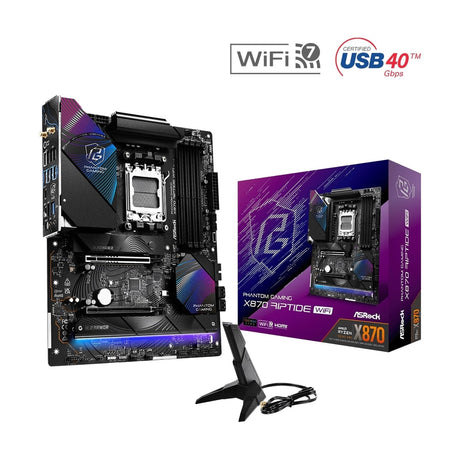 ASRock X870 RIPTIDE WIFI AMD AM5 Socket Motherboard, ATX, 4x DDR5 Slots, 3x M.2 Sockets, Fitted I/O Shield, 2.5GbE LAN, Wi-Fi 7, 1x HDMI Port / 2x USB-C (USB4)