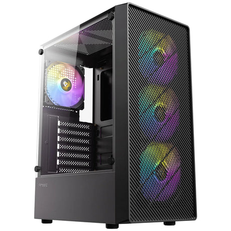 Antec AX26 RGB Elite Mid-Tower Gaming PC Case - Pre-Installed 4 x 120mm Fixed-RGB Fans, Tempered Glass Side Panel, High-Airflow Mesh Front - ATX/Micro-ATX/ITX