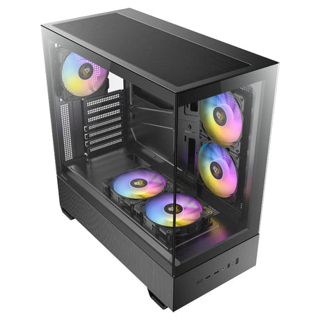 Antec CX705 ARGB Gaming PC Case Mid Tower, 270° Tempered Glass, RGB Fans, ATX/Micro-ATX/ITX Compatible, USB-C, High Airflow, Black
