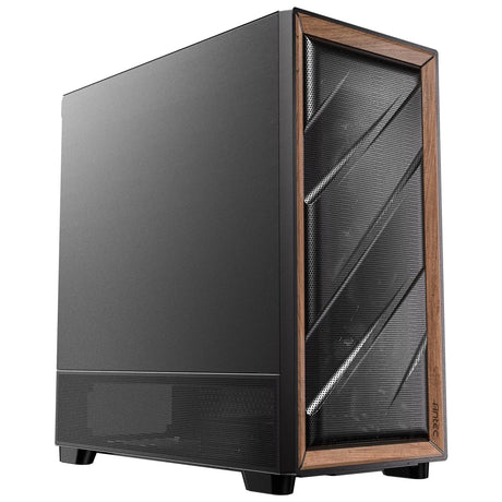 Antec Flux SE Full Tower PC Case with Solid Side Panel, Black/Wood, 5x Pre-Installed Fans, USB Type-C, E-ATX/ATX/mATX/mITX Compatibility