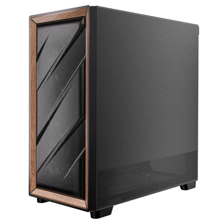 Antec Flux SE Full Tower PC Case with Solid Side Panel, Black/Wood, 5x Pre-Installed Fans, USB Type-C, E-ATX/ATX/mATX/mITX Compatibility
