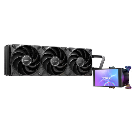 Antec Vortex View 360 Black AIO Liquid CPU Cooler, Massive 5-Inch Rotatable IPS LCD Display, 9th Gen Asetek Pump for 400W TDP, Triple 120mm PWM Fans, ARGB Backglow