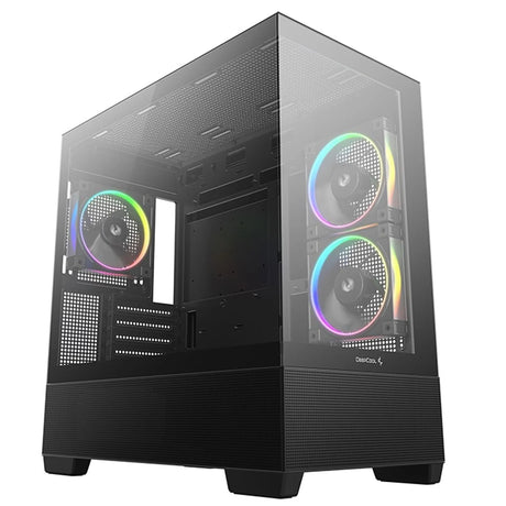 DeepCool CG380 3F Micro-ATX Gaming Case Black Panoramic Tempered Glass Side Panel, Mesh Airflow Front, 3 Pre-Installed ARGB Fans, USB-C & USB-A Front I/O, Spacious SFF/mATX/ITX Build Support