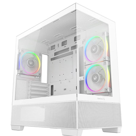 DeepCool CG380 3F Micro-ATX Gaming Case White Panoramic Tempered Glass Side Panel, Mesh Airflow Front, 3 Pre-Installed ARGB Fans, USB-C & USB-A Front I/O, Spacious SFF/mATX/ITX Build Support