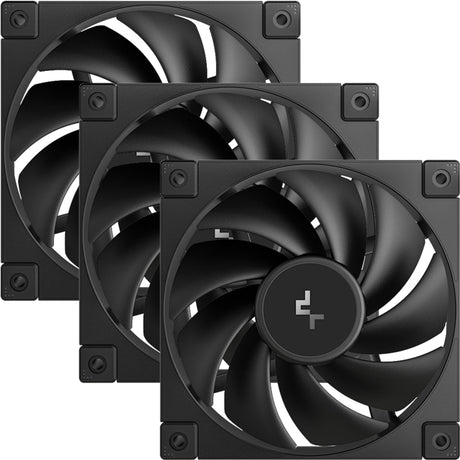 DeepCool FD12 120mm Case Fan 3-Pack, PWM Control, High Airflow, Low Noise, Hydro Bearing, Black, Anti-Vibration Pads, 4-Pin Connector