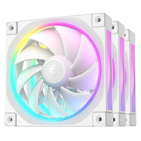 DeepCool FL12 120mm PWM 3 Pack White Fan - High Performance, Low Noise, Fluid Dynamic Bearing, 36 ARGB LEDs, 500-2150 RPM, 55 CFM Airflow, 4-Pin PWM Control