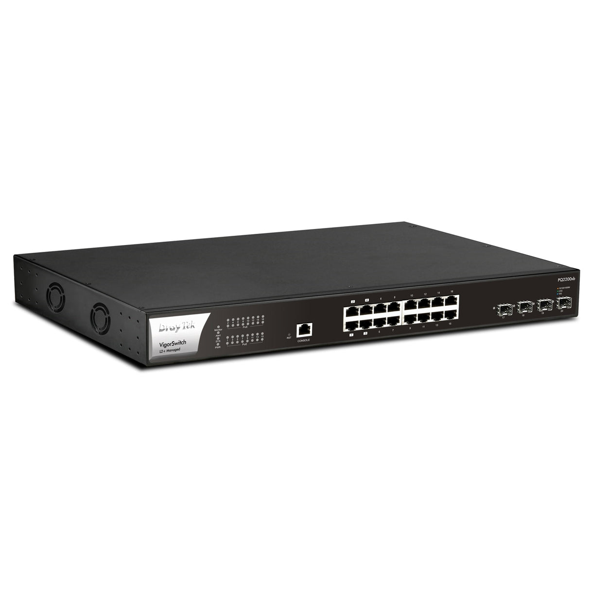 DrayTek VSPQ2200XB-K VigorSwitch PQ2200xb 16 Port 2.5 GbE POE+ Managed Layer 2+ Switch with 4x POE++ Ports and 4x 10GbE SFP+ Ports