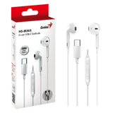 Genius HS-M365W USB-C In-Ear Wired Earbuds with In Line Microphone and Volume Controls White