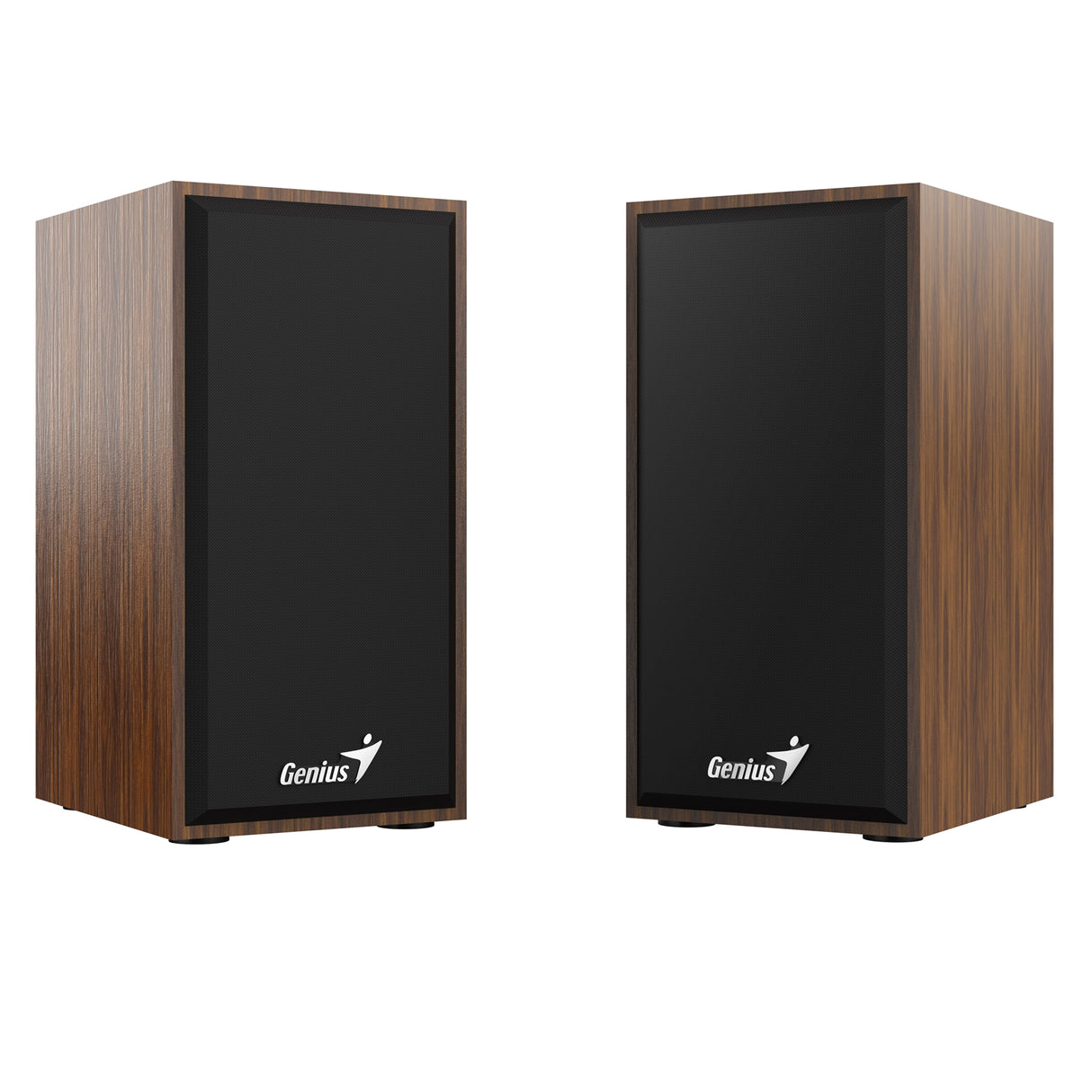 Genius SP-HF180 6W Wooden Desktop USB 2.0 Stereo Speakers with 3.5mm Audio Jack & Volume Control, Natural Wood