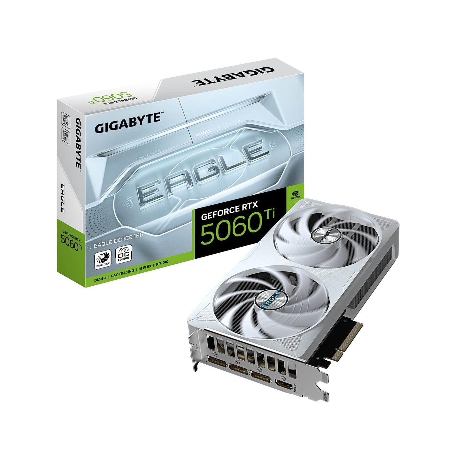 Gigabyte NVIDIA GeForce RTX 5060 Ti EAGLE OC ICE 16BG GDDR7 Graphics Card, 4608 CUDA Cores, 2617 MHz Core Clock, Dual Fan, 3x DisplayPorts / 1x HDMI Port