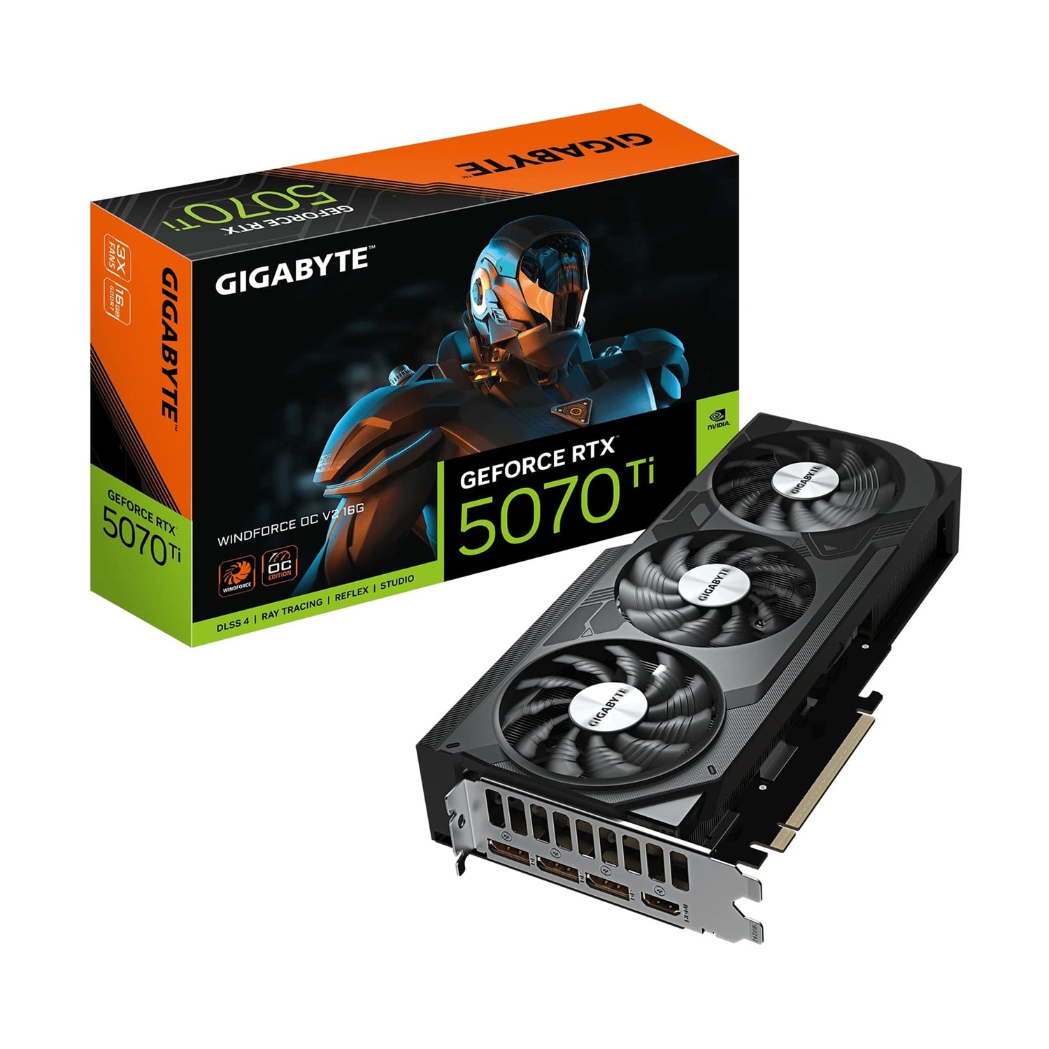 Gigabyte NVIDIA GeForce RTX 5070 Ti WINDFORCE OC V2 16GB GDDR7 Graphics Card, 8960 CUDA Cores, 2497 MHz Core Clock, Triple Fan, 3x DisplayPorts / 1x HDMI Port