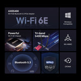 Mercusys MA86XE AXE5400 Tri-Band Wi-Fi 6E Bluetooth PCI Express Adapter