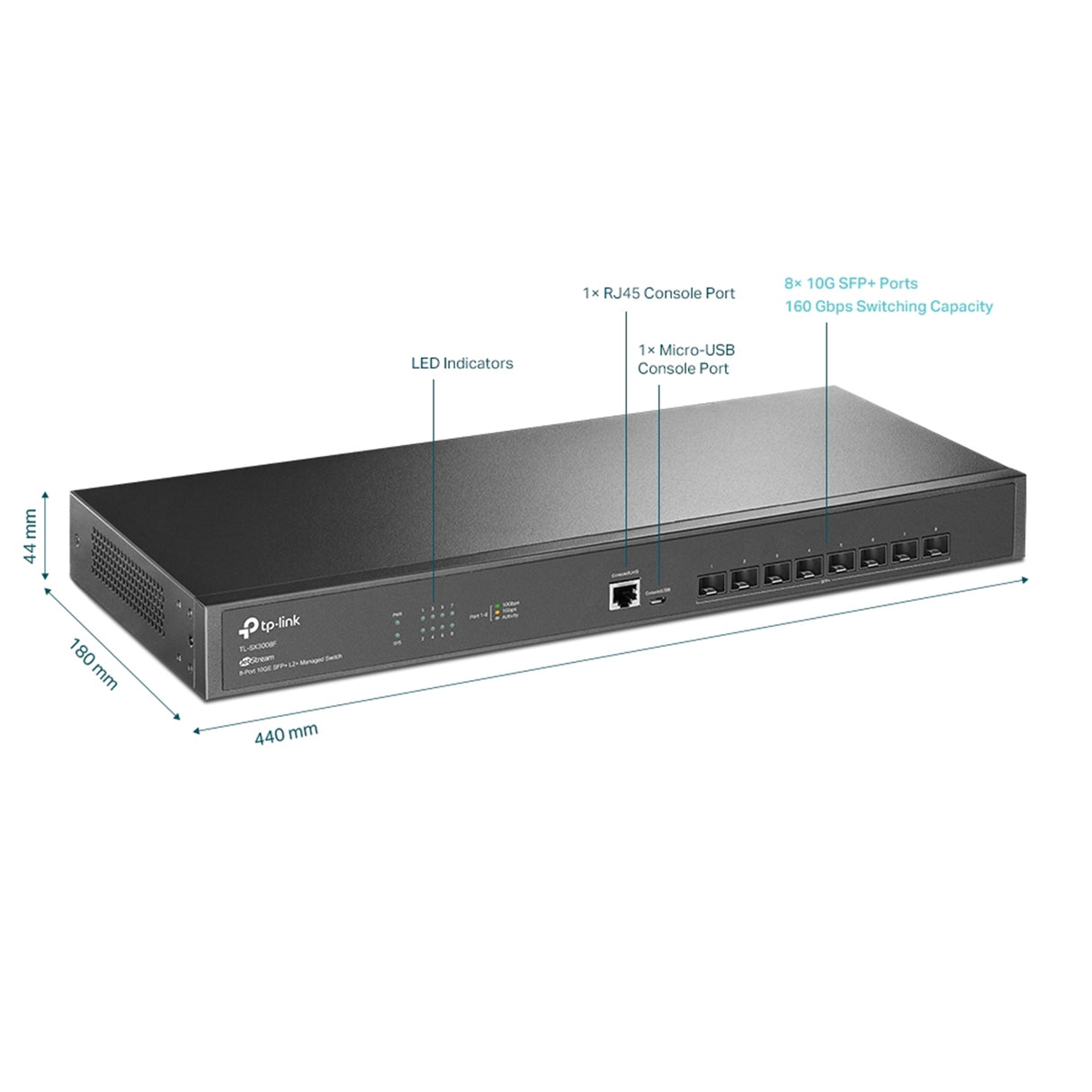 TP-Link JetStream TL-SX3008F 8-Port Metal 10GE SFP+ L2+ Managed Switch